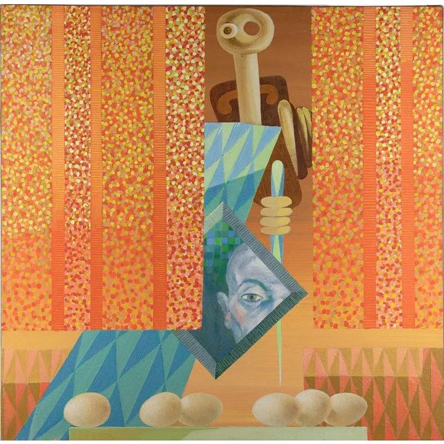 Leo Guida, The Mirror, Original Oil Paint on Canvas, 1983 For Sale - Image 4 of 4