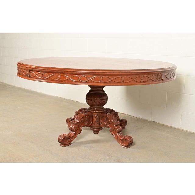 R. J. Horner & Co. R. J. Horner Style Antique Victorian Carved Mahogany Pedestal Dining Table, Circa 1880s For Sale - Image 4 of 9