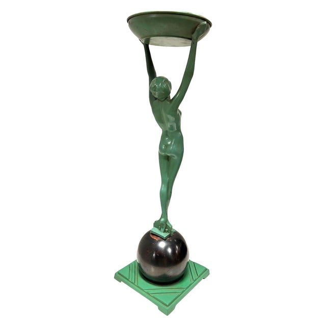 1920s Frankart Standing Nude on Ball Art Deco Sculptural Smoke Stand Model T330 For Sale - Image 4 of 11