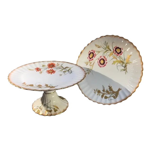 Pair of 19th Century English Hand Painted Compotes For Sale