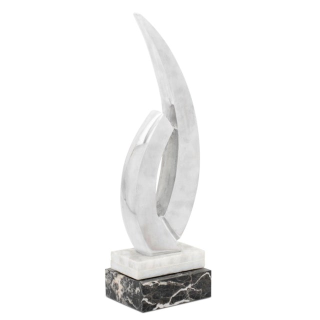Abstract Modern Abstract Chrome and Marble Sculpture For Sale - Image 3 of 6