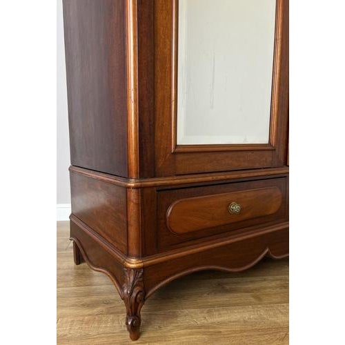 Antique French Carved Walnut Mirrored 2-Door Wardrobe For Sale - Image 13 of 18