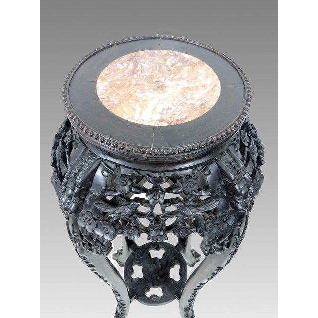 Wood Antique Chinese Carved Rosewood & Inset Marble Top Four Dragons Pedestal or Plant Display Stand For Sale - Image 7 of 8