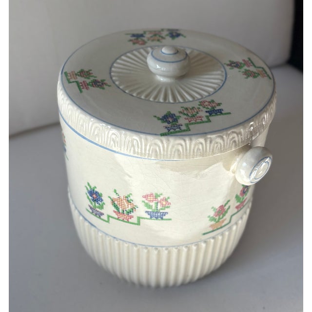 1940’s Trompe L’oeil Needlepoint Japanese Ceramic Biscuit Jar For Sale - Image 9 of 9