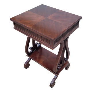 Hekman Neoclassical Empire Style Mahogany Lyre Base Side Table W/ Shelf For Sale