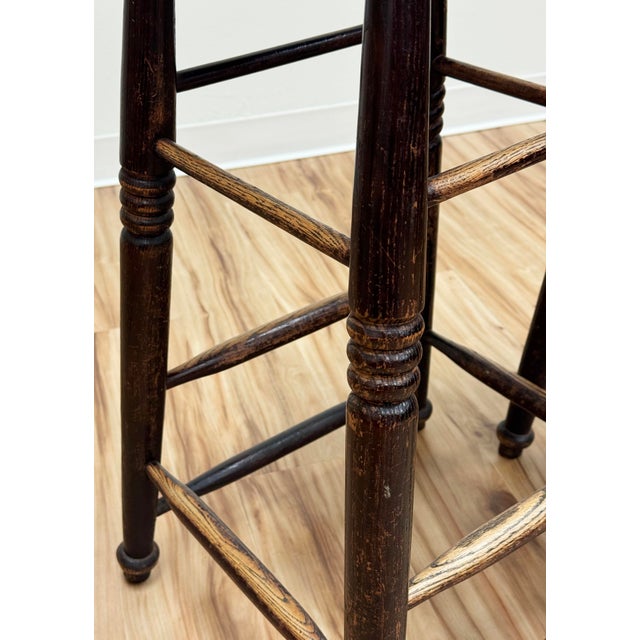 Vintage English Style Turned Wood Bar Stools, a Pair For Sale - Image 13 of 13