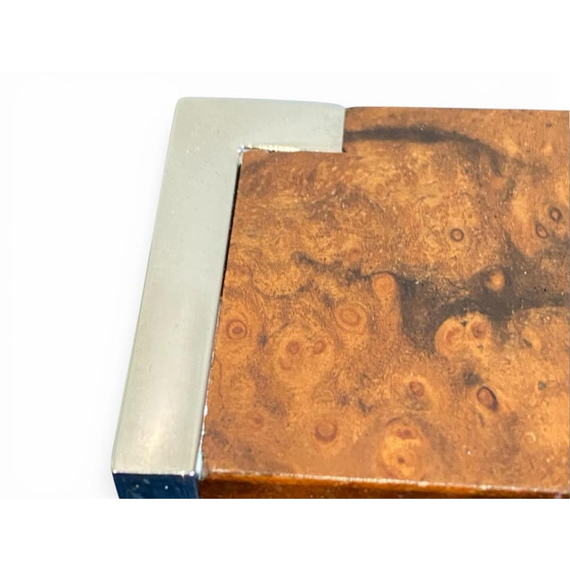 Metal Linley Walnut Burl and Chrome Dual-Time Desk Clock, 2005 For Sale - Image 7 of 18