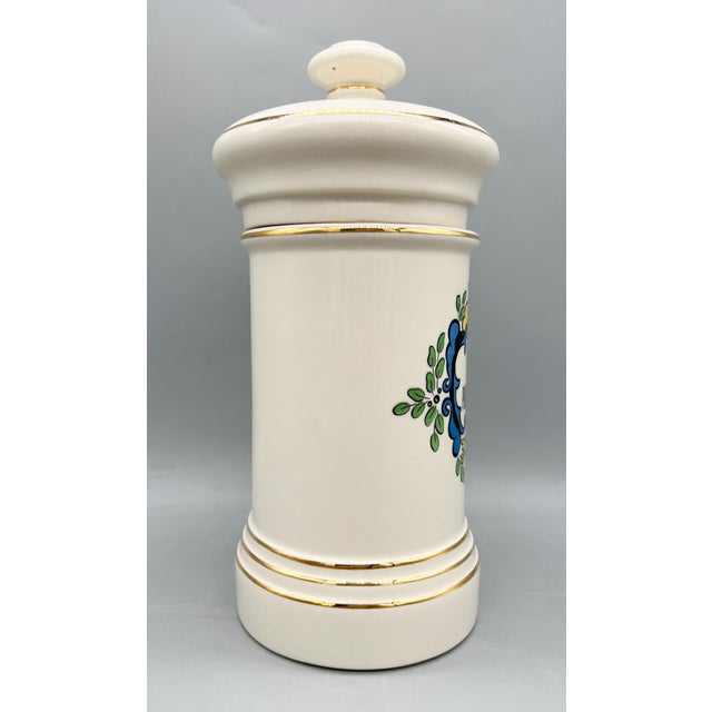 English Vintage Blair Apothecary Jar Radix Palmae Christi With Lid – Ceramic Pharmacy Jar – Medical Caduceus – Neoclassical Pharmacy Decor For Sale - Image 3 of 14