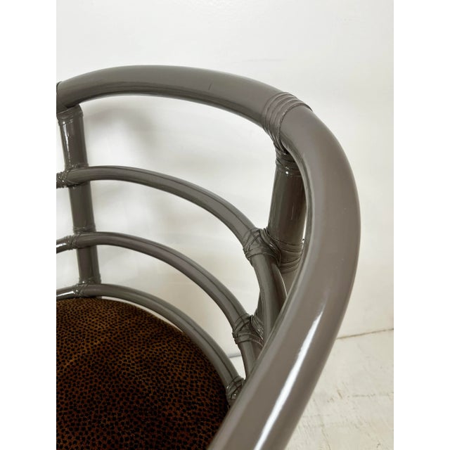 Greige Vintage Lacquered Rattan Chairs- A Pair For Sale - Image 8 of 12