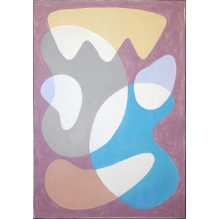 2026, Mid Century Modern Painting, Floating Organic Shapes in Playful Tones, Mauve Background, Acrylic on Paper For Sale