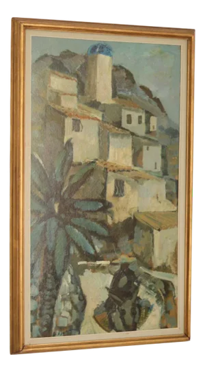 Bertil Wahlberg, Southern Village Motif, 1950s, Oil on Panel, Framed