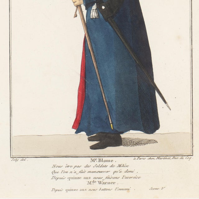 Pair of French Hand-Colored Copperplate Theatrical Engravings, Framed, C. 1800 For Sale - Image 13 of 14