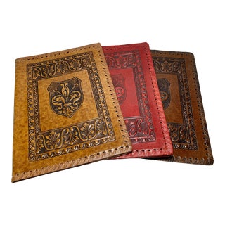 Vintage Italian Leather Book Covers- a Set of 3 For Sale