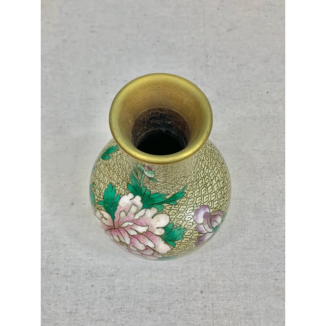Tan Vintage Floral Cloisonne Vase For Sale - Image 8 of 10