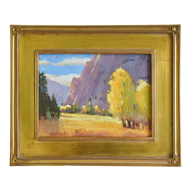 Silvio Silvestri, Listed Artist Meadow & Mountains Landscape Oil Painting W/ Gold Frame For Sale