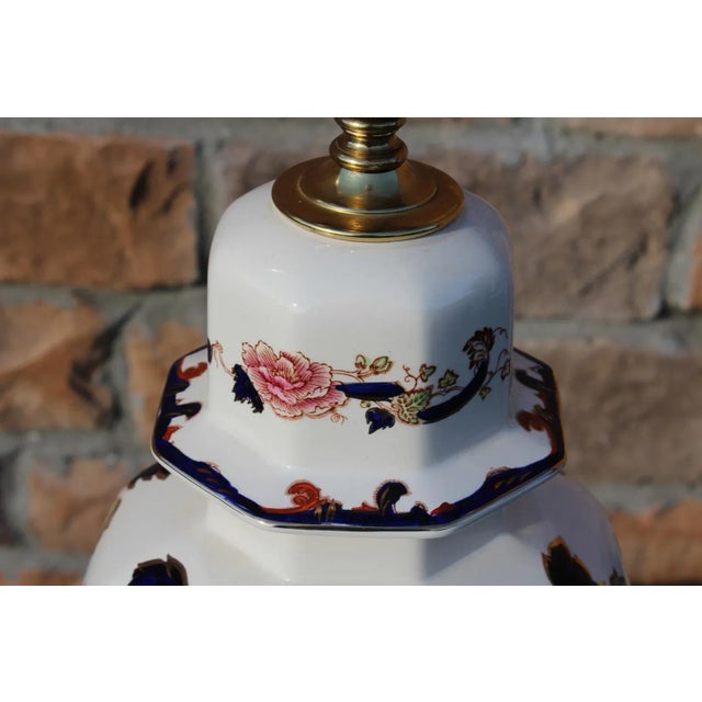 Mason's Ironstone Blue Mandalay Lamp on Brass Base For Sale - Image 10 of 12