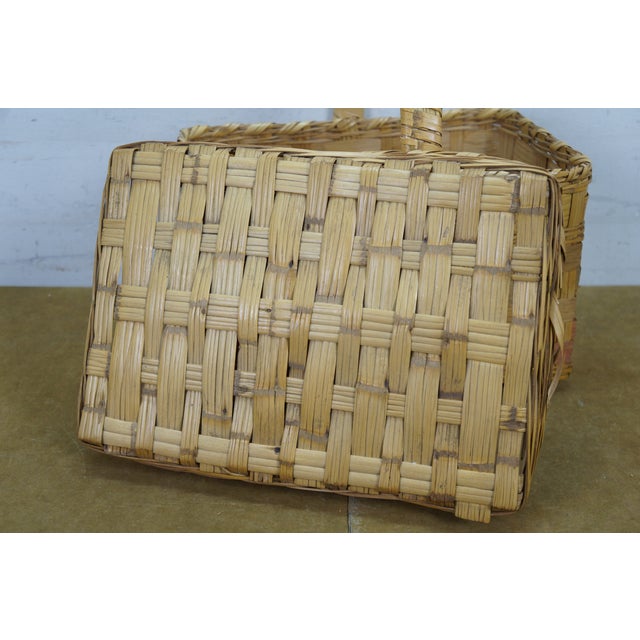 Vintage Woven Wicker Rattan Country Farmhouse Lidded Storage Basket 14" For Sale - Image 14 of 14