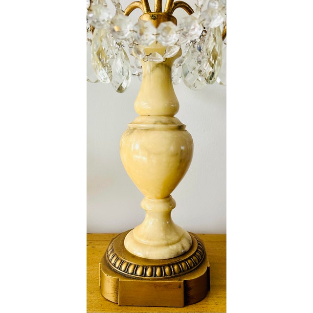 Mid 20th Century Pale Yellow Onyx and Crystal Candelabra Lamp For Sale - Image 6 of 9