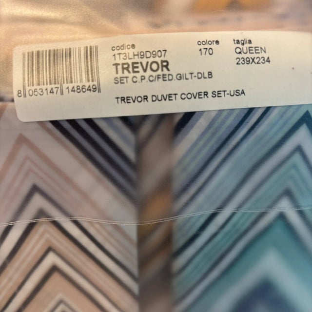 Contemporary New Missoni Trevor Aqua Blue Queen Duvet Cover & Shams Set Made in Italy For Sale - Image 3 of 13