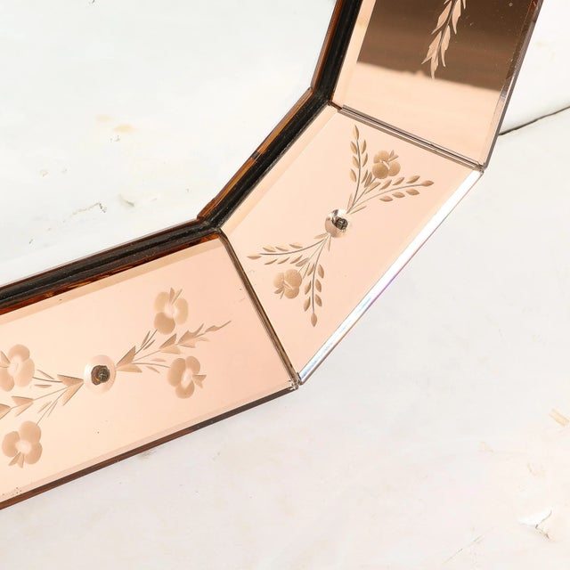 Glass Mid-Century Modernist Shadowbox Mirror With Reversed Etching in Smoked Rose For Sale - Image 7 of 11