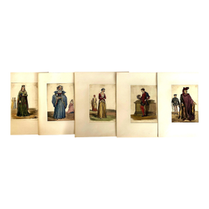 A Set of Five Original Watercolor Illustrations of 12th- To 16th-Century English Fashions