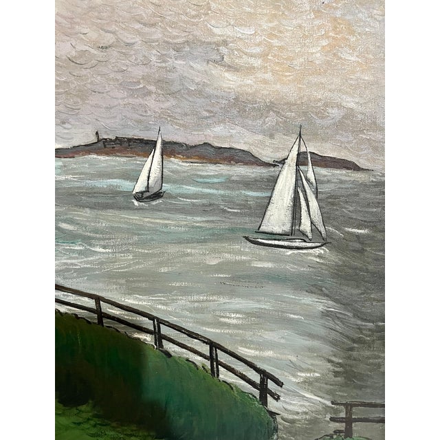 Green Morris Kantor, 1930 Oil Painting Sea Side Sailboats American Modernist WPA Artist Morris Kantor, 1930 For Sale - Image 8 of 12