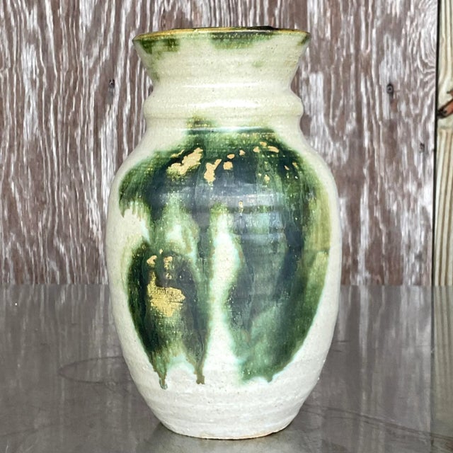 Boho Chic Vintage Boho Signed Hand-Painted Studio Pottery Vase For Sale - Image 3 of 9
