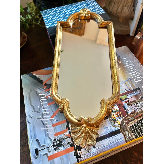 Mid-Century Petite Italian Florentine Giltwood Rococo Wall Mirror For Sale - Image 4 of 11