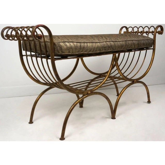 Tan 1960s Bench & Tiger Cushion Italian Florentine Hollywood Regency For Sale - Image 8 of 12