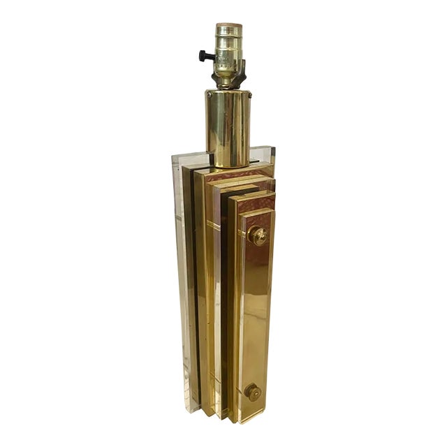 Vintage Art Deco/Hollywood Regency Lucite/Brass Table Lamp For Sale