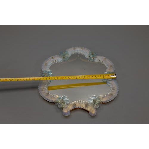 Italian Venetian Light Blue Murano Glass and Opalescent Glass Wall Mirror, 1950s For Sale - Image 18 of 18