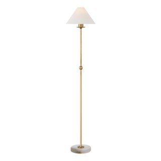Chapman & Myers by Visual Comfort Signature Caspian Medium Floor Lamp in Antique-Burnished Brass and Alabaster with Linen Shade For Sale