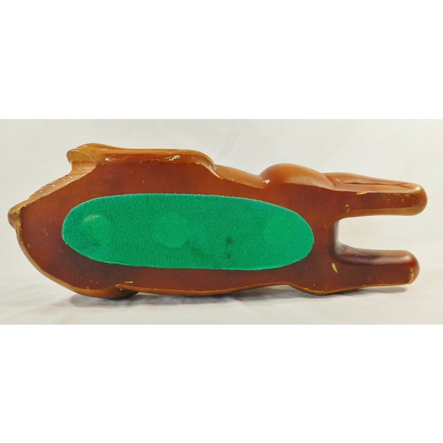 Large Vintage Mid Century Carved Wood Antelope Sculpture With Brass Horns For Sale - Image 9 of 10