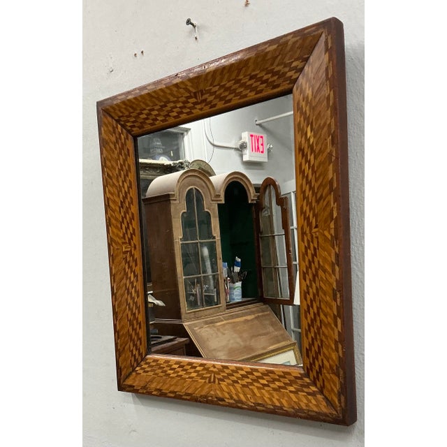 19th Century Antique Italian Small Marquetry Mirror For Sale - Image 5 of 10