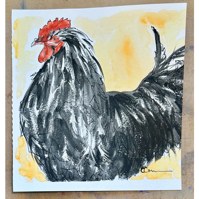 Shabby Chic Original Watercolor Ink and Wash Painting “Little Black Hen” For Sale - Image 3 of 5