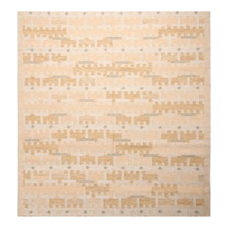 Rug & Kilim’s Scandinavian Style Rug in Ivory and Beige, With Geometric Pattern 14x20 For Sale