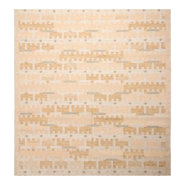Rug & Kilim’s Scandinavian Style Rug in Ivory and Beige, With Geometric Pattern 14x20 For Sale