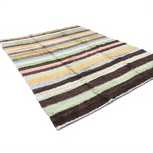 Contemporary Turkish Tulu Rug | Pastel Striped Design | 9x12 For Sale - Image 4 of 6