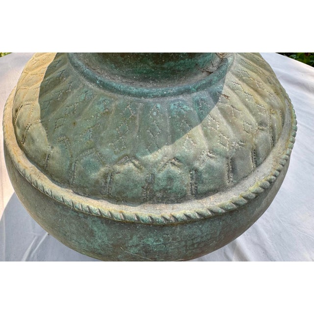 Large Vintage Metal Water Jug / Vessel With Hand Tooled Designs and Amazing Patina From India For Sale - Image 4 of 12