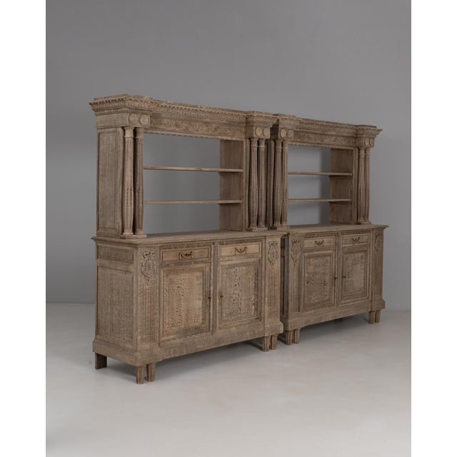 Brown 1910s Belgian Renaissance Revival Oak Cupboard With Carved Columns For Sale - Image 8 of 18