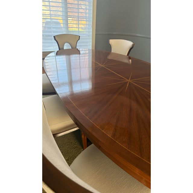 Barbara Barry for Henredon Celestial Walnut Oval Dining Table & 8 Chairs – Starburst Inlay For Sale - Image 9 of 12