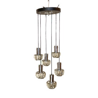 Steel and Crystal Chandelier, 1960s For Sale
