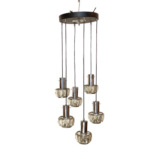 Steel and Crystal Chandelier, 1960s For Sale