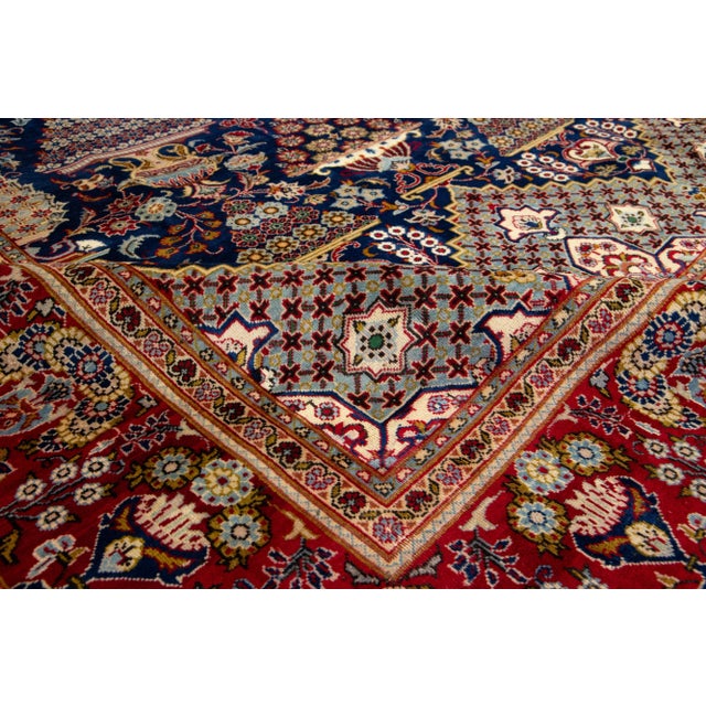 Navy Blue Vintage Kashan Handmade Wool Rug in Navy Blue With Allover Motif For Sale - Image 8 of 10