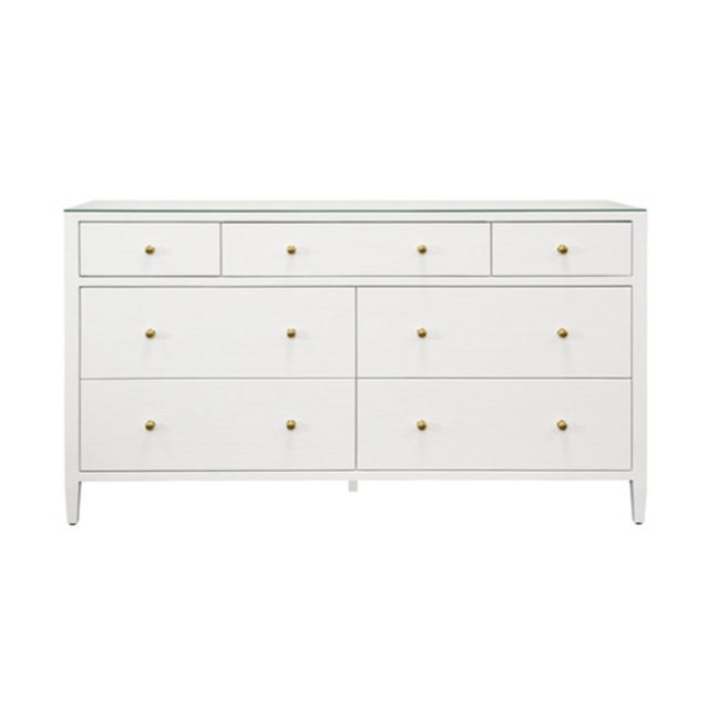 White Matthew Izzo Home Carnegie Textured White Linen Seven Drawer Chest With Brass Knobs For Sale - Image 8 of 8