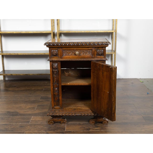 Wood Small Italian 1800s Walnut Cabinet with Carved Urn, Foliage and Mascaron Décor For Sale - Image 7 of 12