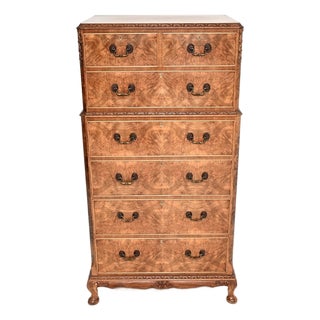 Burr Walnut Chest on Chest of Drawers, 1930s For Sale