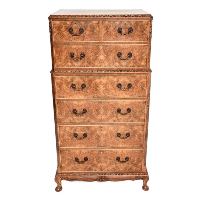Burr Walnut Chest on Chest of Drawers, 1930s For Sale
