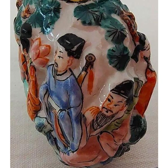 Wood Antique 19th Century Chinese Famille Rose Molded Porcelain Snuff Bottle With Qianlong Mark For Sale - Image 7 of 11