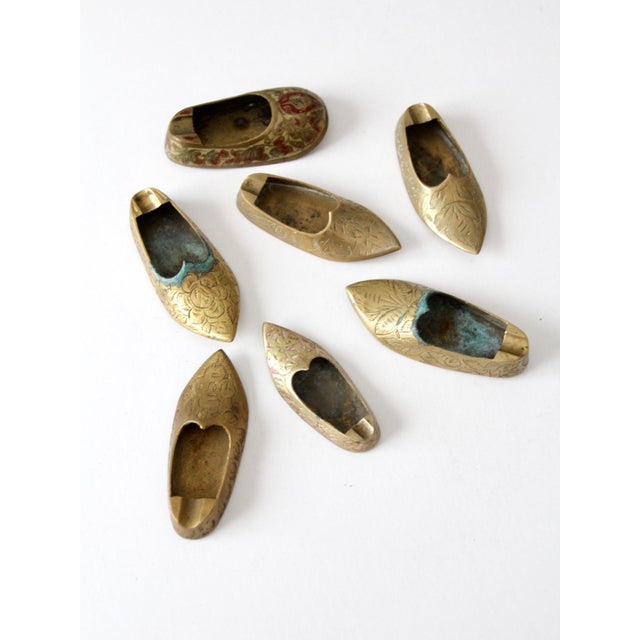 Mid 20th Century Mid-Century Brass Shoe Ashtrays Floral Engraved Collection of 7 For Sale - Image 5 of 14
